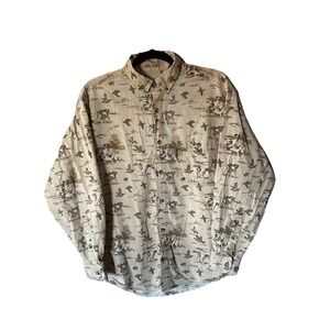 Woolrich Shirt Mens Med Beige Long Sleeve Button Up Dog Duck Hunting Outdoors